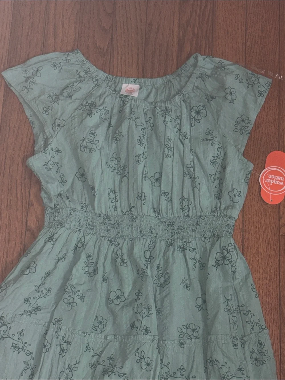 wonder nation Sage Green Floral Smocked Waist Dress